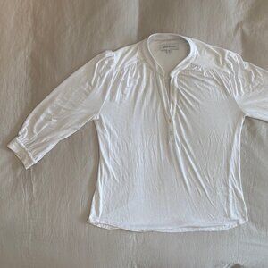 Amour Vert White Modal Button Henley Blouse Top Made in USA Size M